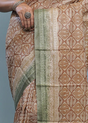 Cream Embroidered Tussar Silk Saree With Blouse Piece - Indian Silk House Agencies