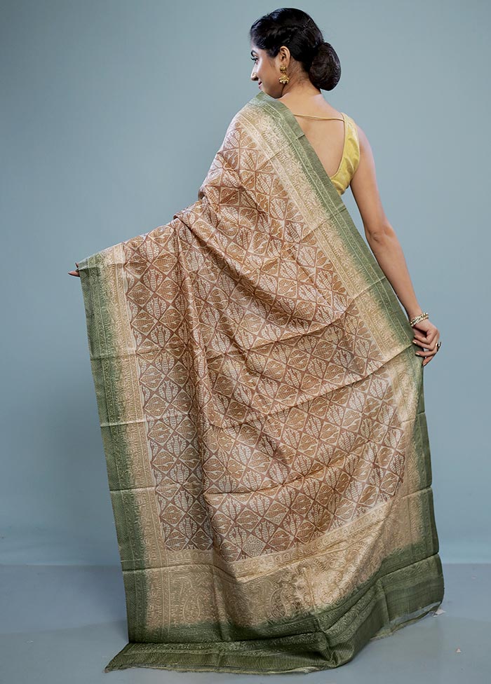 Cream Embroidered Tussar Silk Saree With Blouse Piece - Indian Silk House Agencies