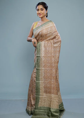 Cream Embroidered Tussar Silk Saree With Blouse Piece - Indian Silk House Agencies