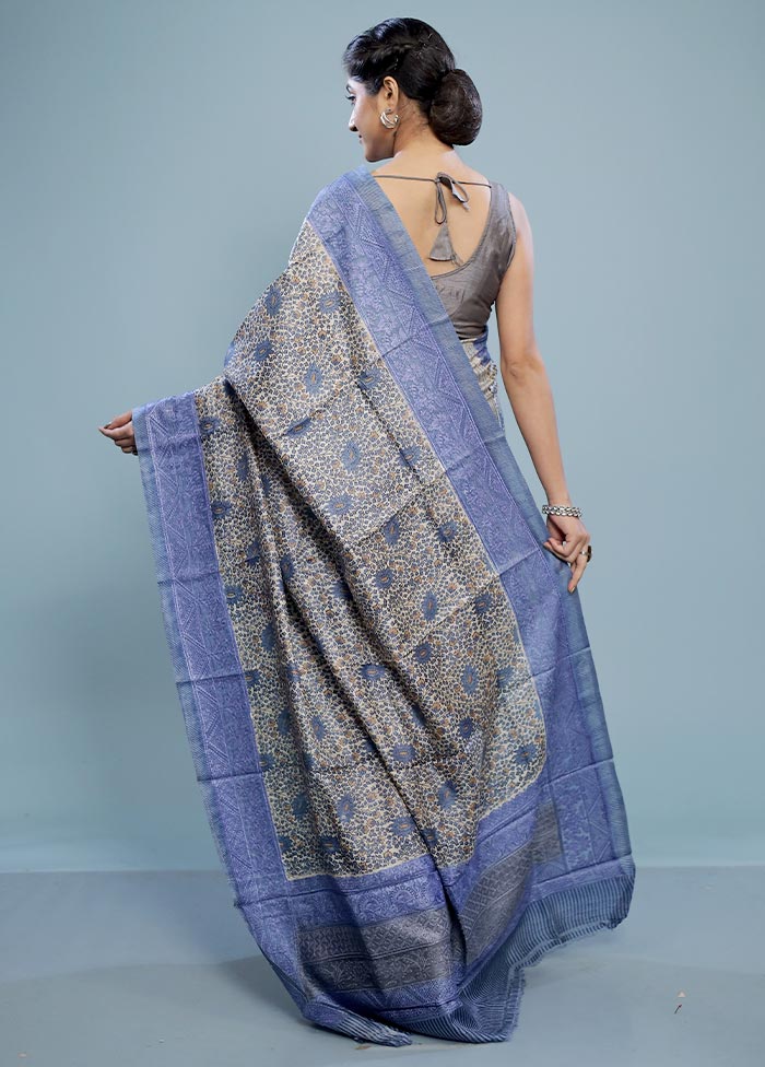 Cream Embroidered Tussar Silk Saree With Blouse Piece - Indian Silk House Agencies