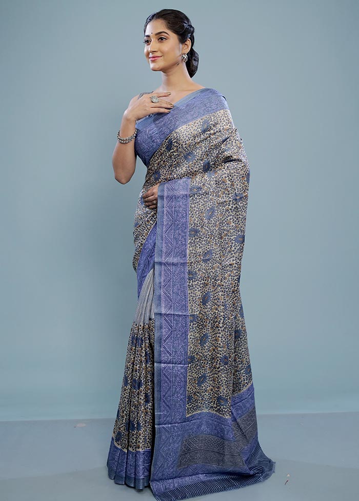 Cream Embroidered Tussar Silk Saree With Blouse Piece - Indian Silk House Agencies