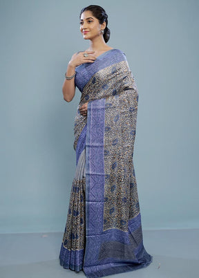 Cream Embroidered Tussar Silk Saree With Blouse Piece - Indian Silk House Agencies