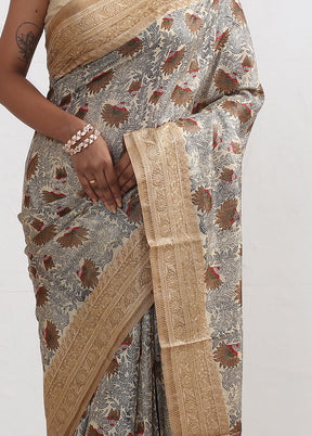 Cream Embroidered Tussar Silk Saree With Blouse Piece - Indian Silk House Agencies