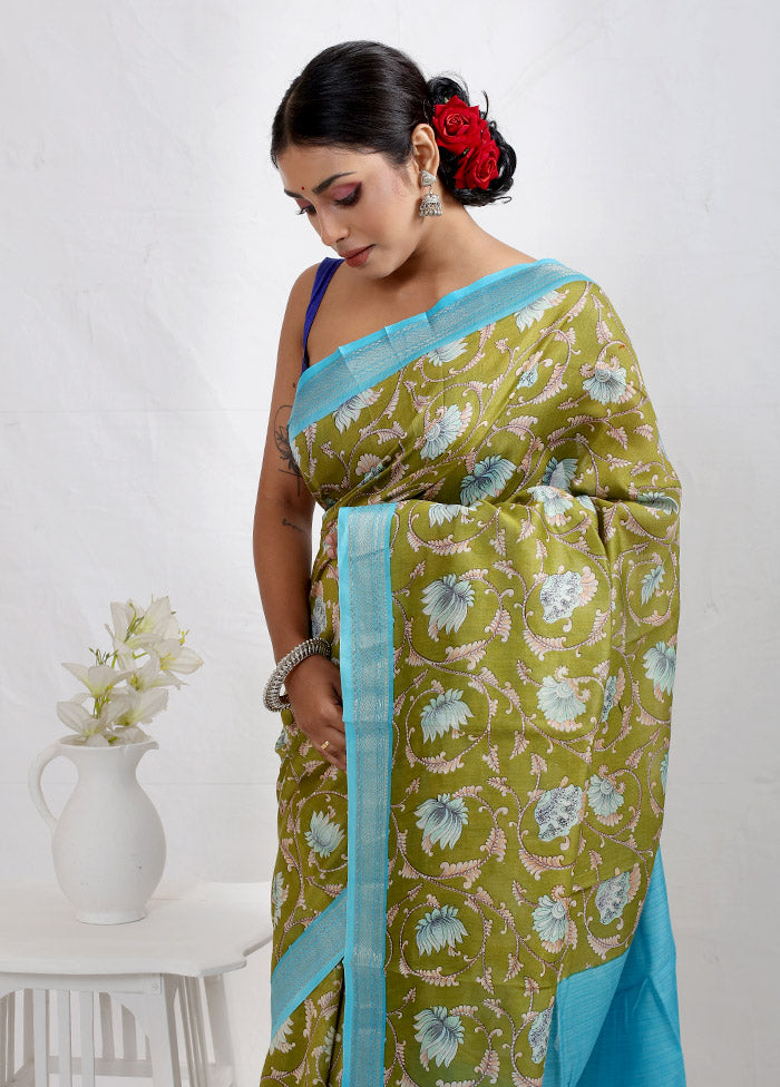 Green Chanderi Cotton Saree With Blouse Piece - Indian Silk House Agencies