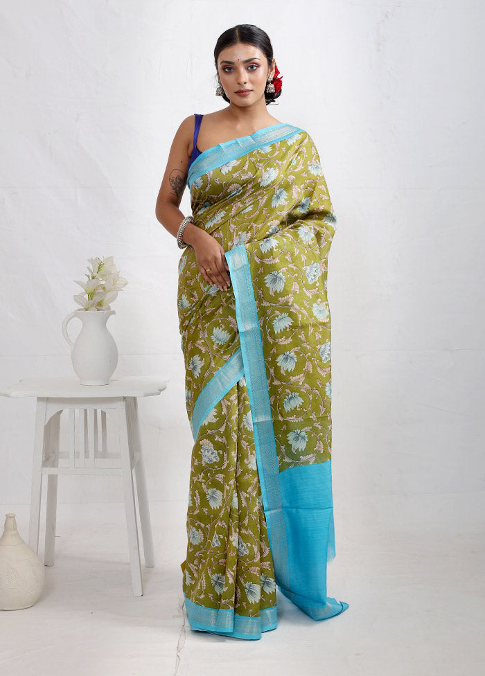 Green Chanderi Cotton Saree With Blouse Piece - Indian Silk House Agencies