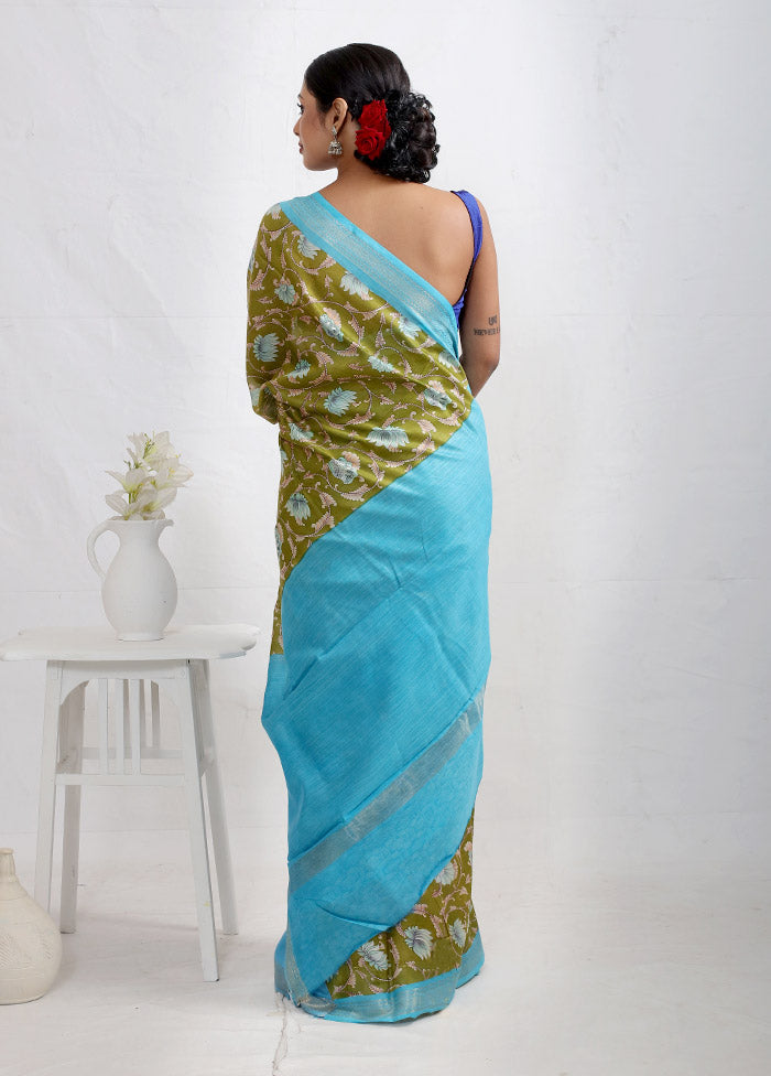 Green Chanderi Cotton Saree With Blouse Piece - Indian Silk House Agencies