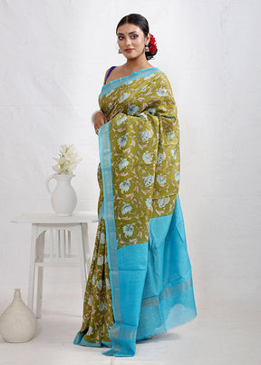 Green Chanderi Cotton Saree With Blouse Piece - Indian Silk House Agencies