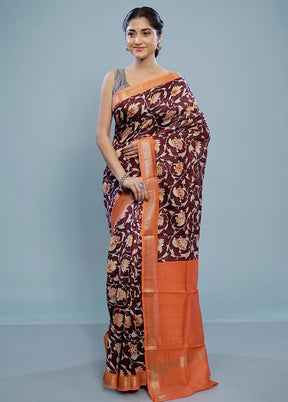 Maroon Chanderi Cotton Saree With Blouse Piece - Indian Silk House Agencies