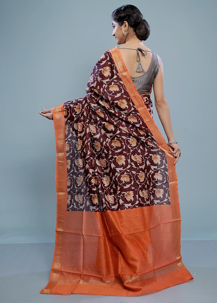 Maroon Chanderi Cotton Saree With Blouse Piece - Indian Silk House Agencies