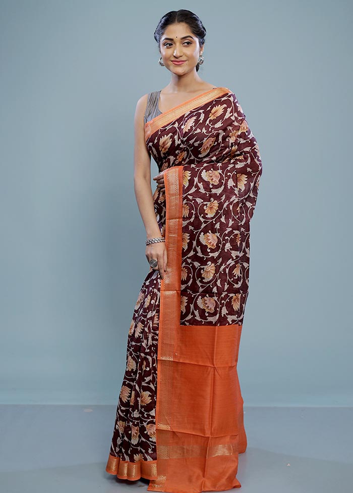 Maroon Chanderi Cotton Saree With Blouse Piece - Indian Silk House Agencies