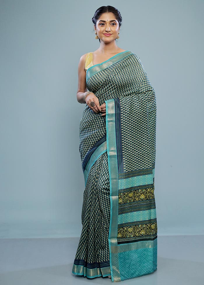 Green Chanderi Cotton Saree With Blouse Piece - Indian Silk House Agencies