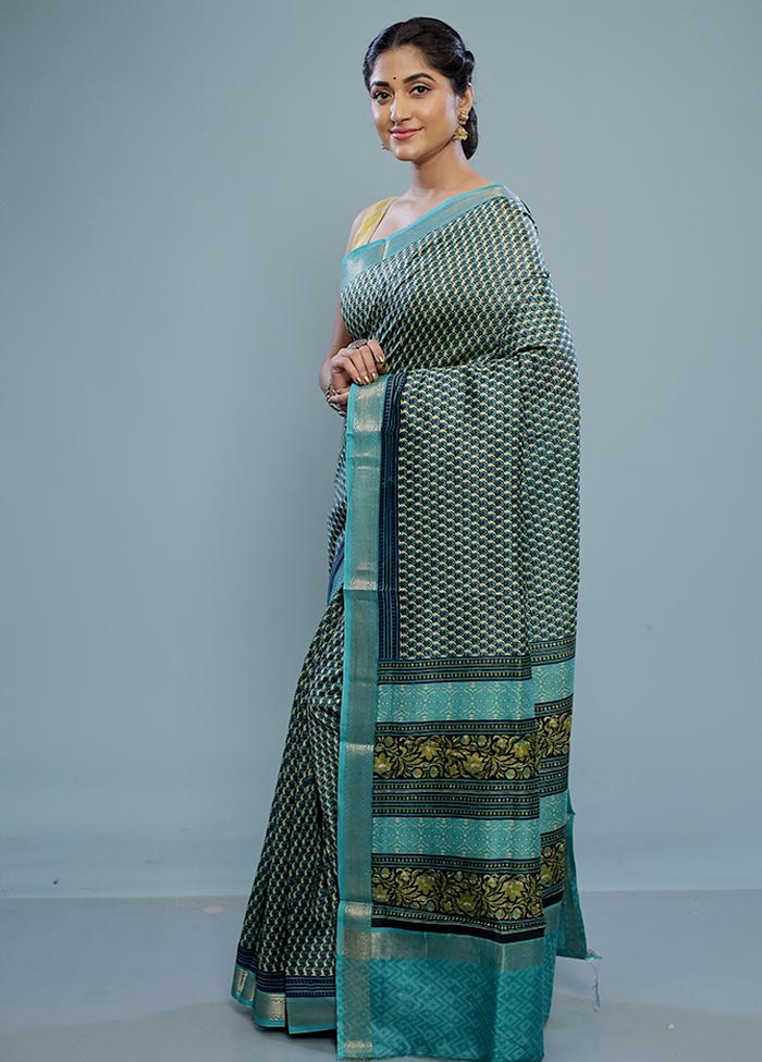 Green Chanderi Cotton Saree With Blouse Piece - Indian Silk House Agencies