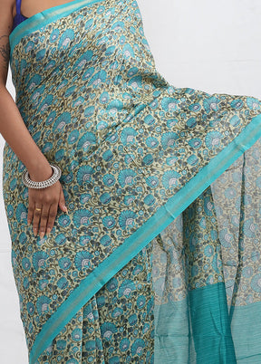 Blue Chanderi Cotton Saree With Blouse Piece - Indian Silk House Agencies