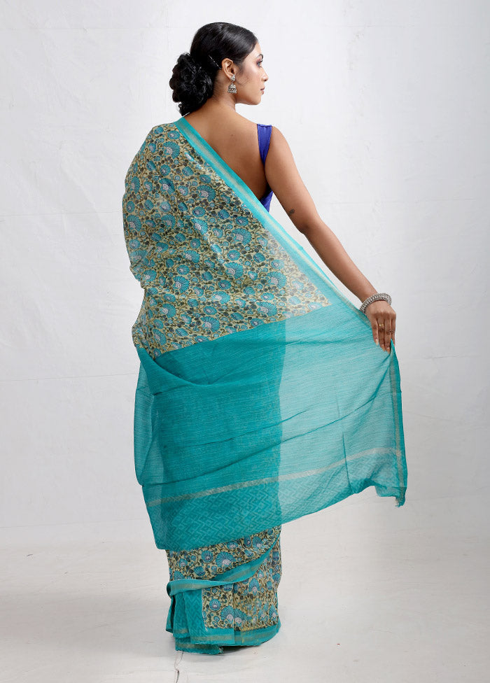 Blue Chanderi Cotton Saree With Blouse Piece - Indian Silk House Agencies