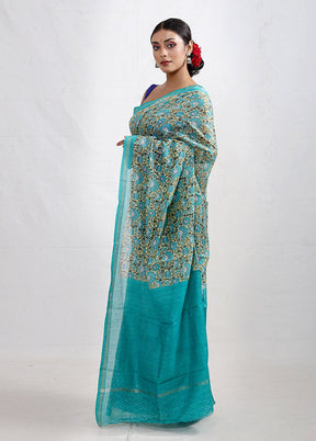 Blue Chanderi Cotton Saree With Blouse Piece - Indian Silk House Agencies