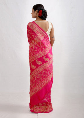 Pink Chanderi Cotton Saree With Blouse Piece - Indian Silk House Agencies