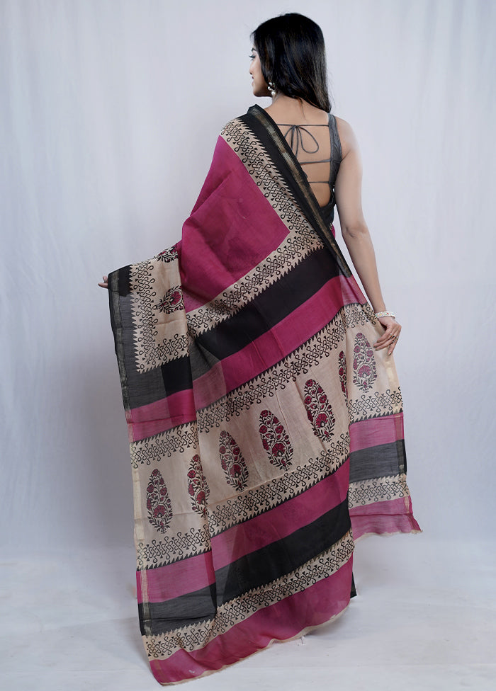 Pink Chanderi Cotton Saree With Blouse Piece - Indian Silk House Agencies