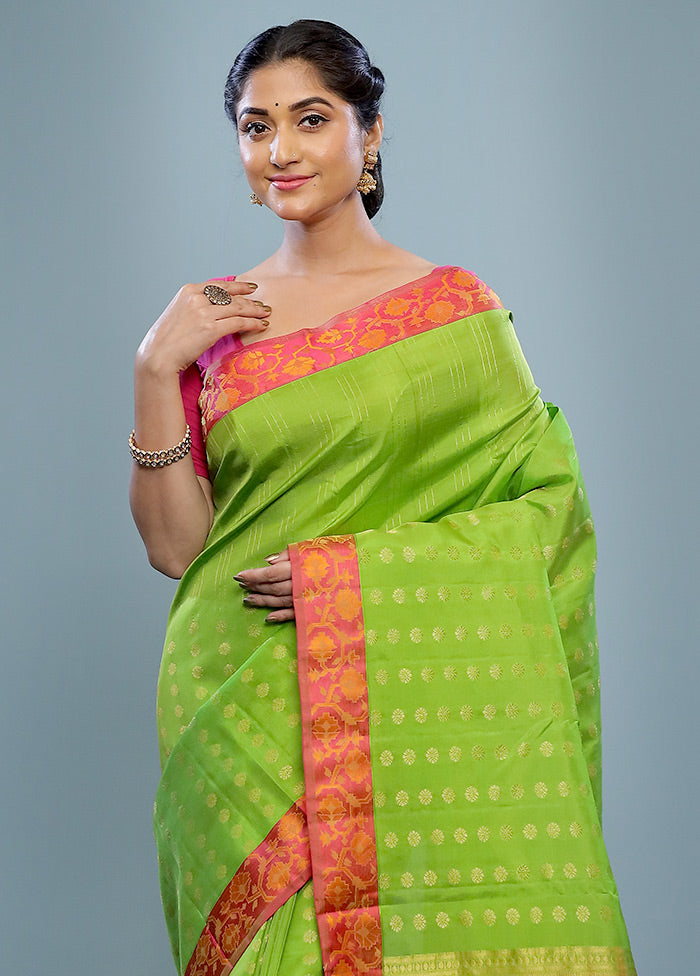 Green Kanjivaram Silk Saree With Blouse Piece - Indian Silk House Agencies