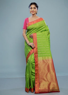 Green Kanjivaram Silk Saree With Blouse Piece - Indian Silk House Agencies