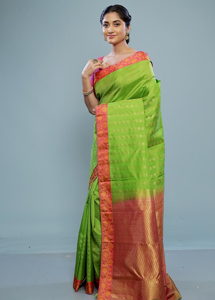 Green Kanjivaram Silk Saree With Blouse Piece - Indian Silk House Agencies