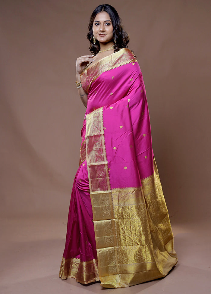 Pink Kanjivaram Silk Saree With Blouse Piece - Indian Silk House Agencies