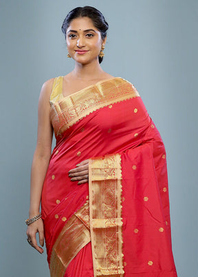 Pink Kanjivaram Silk Saree With Blouse Piece - Indian Silk House Agencies