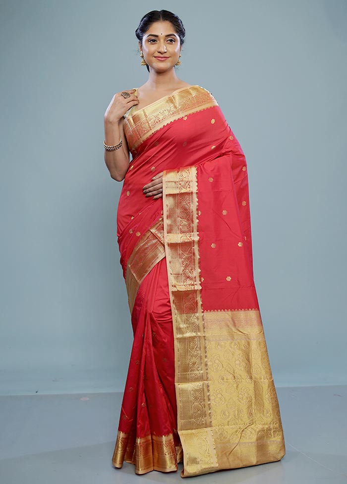 Pink Kanjivaram Silk Saree With Blouse Piece - Indian Silk House Agencies