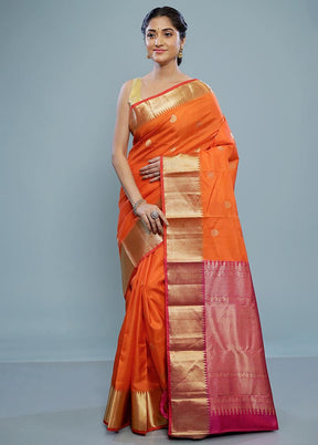 Rust Kanjivaram Pure Silk Saree With Blouse Piece - Indian Silk House Agencies