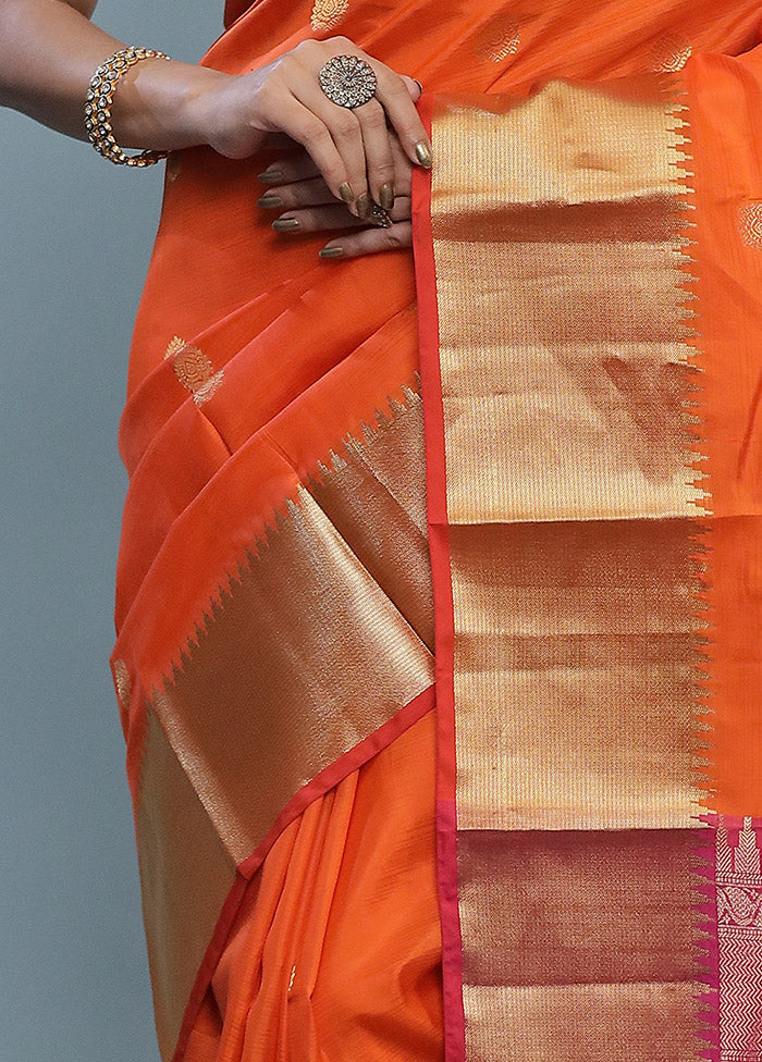 Rust Kanjivaram Pure Silk Saree With Blouse Piece - Indian Silk House Agencies