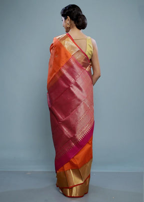 Rust Kanjivaram Pure Silk Saree With Blouse Piece - Indian Silk House Agencies