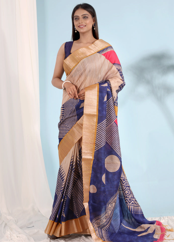 Rust Tussar Silk Saree With Blouse Piece - Indian Silk House Agencies