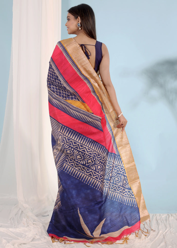 Rust Tussar Silk Saree With Blouse Piece - Indian Silk House Agencies