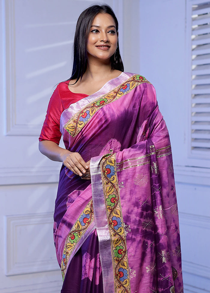 Pink Dupion Silk Saree With Blouse Piece