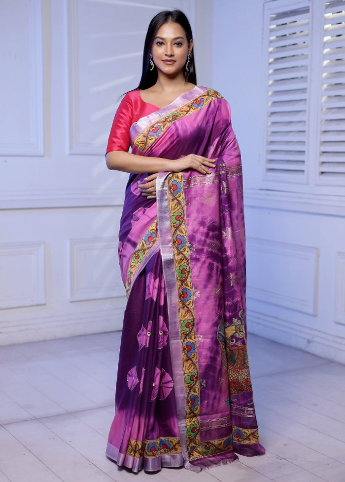 Pink Dupion Silk Saree With Blouse Piece