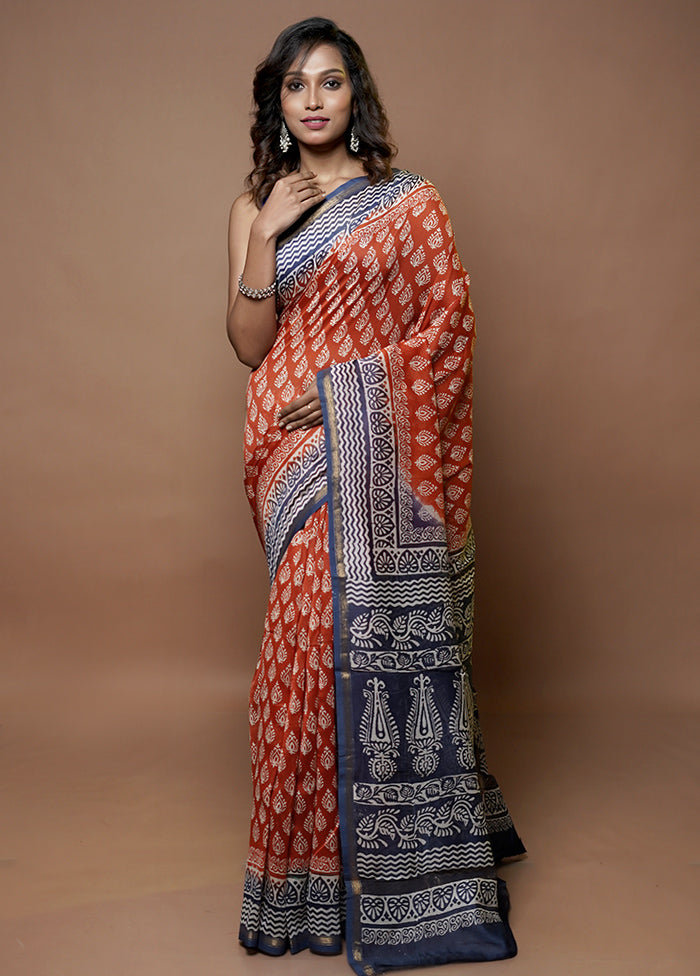 Red Chanderi Cotton Saree With Blouse Piece