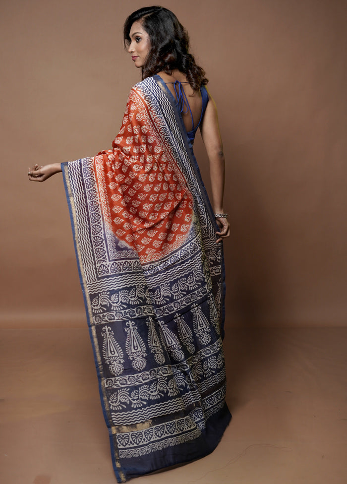 Red Chanderi Cotton Saree With Blouse Piece