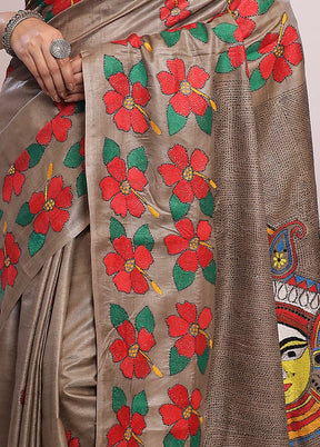 Cream Kantha Stitch Pure Silk Saree With Blouse Piece - Indian Silk House Agencies