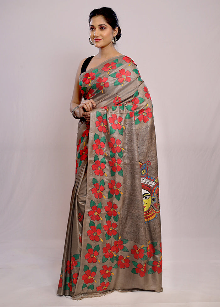 Cream Kantha Stitch Pure Silk Saree With Blouse Piece - Indian Silk House Agencies