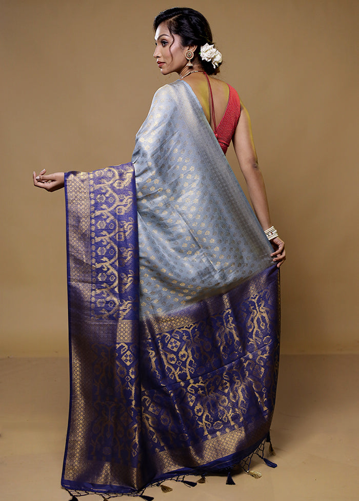 Grey Dupion Silk Saree With Blouse Piece