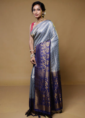 Grey Dupion Silk Saree With Blouse Piece