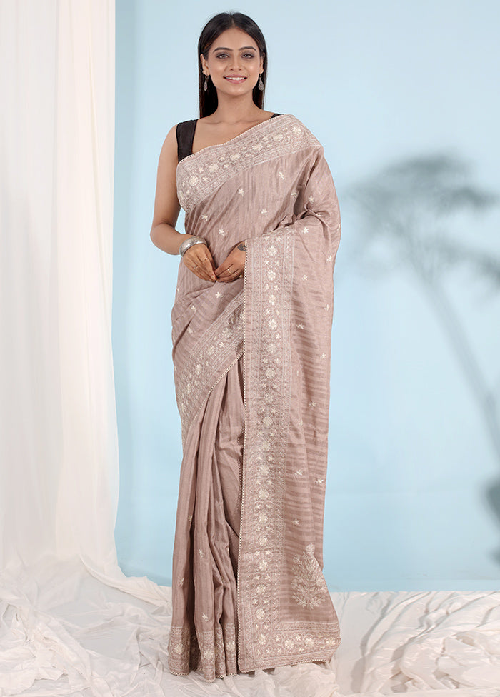 Grey Tussar Silk Saree With Blouse Piece - Indian Silk House Agencies