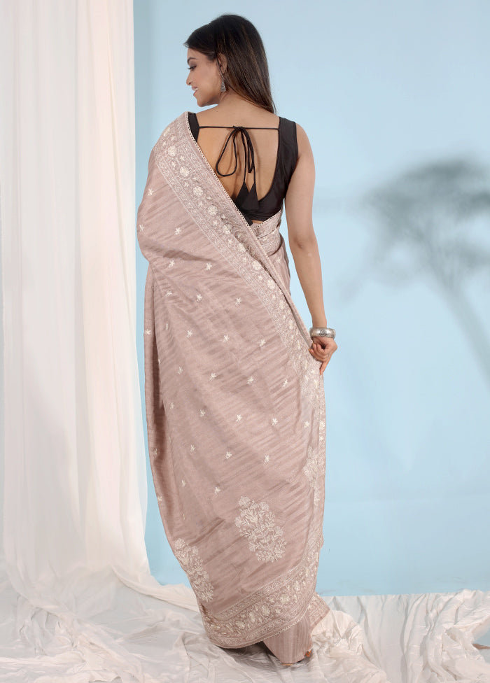 Grey Tussar Silk Saree With Blouse Piece - Indian Silk House Agencies