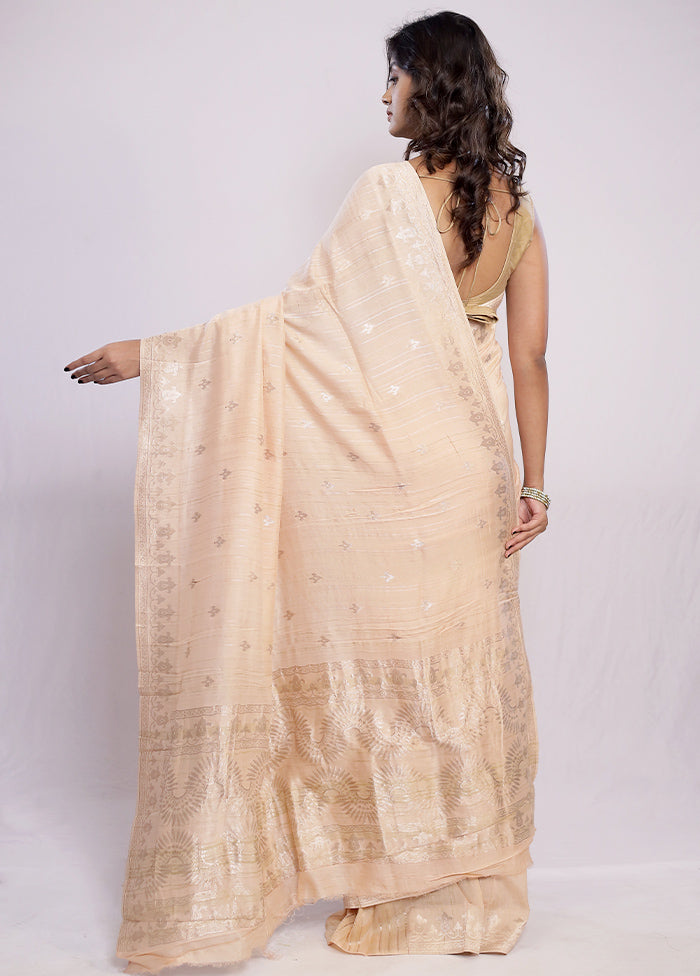 Cream Tussar Silk Saree With Blouse Piece - Indian Silk House Agencies