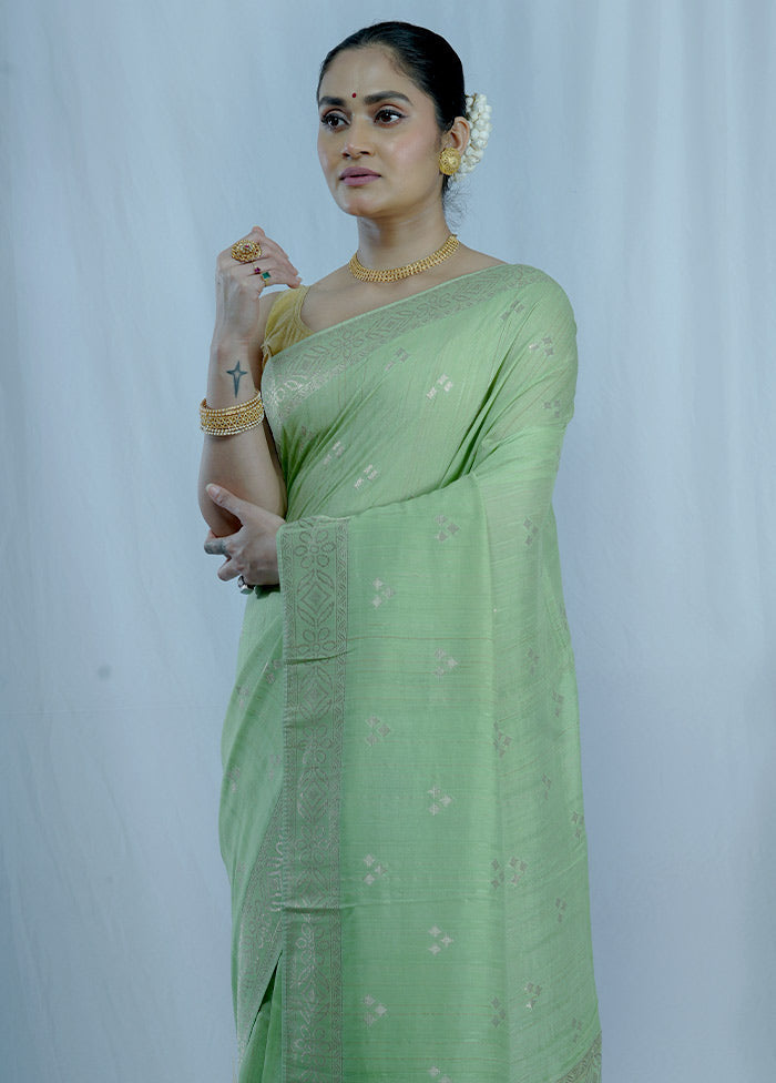 Green Tussar Silk Saree With Blouse Piece - Indian Silk House Agencies