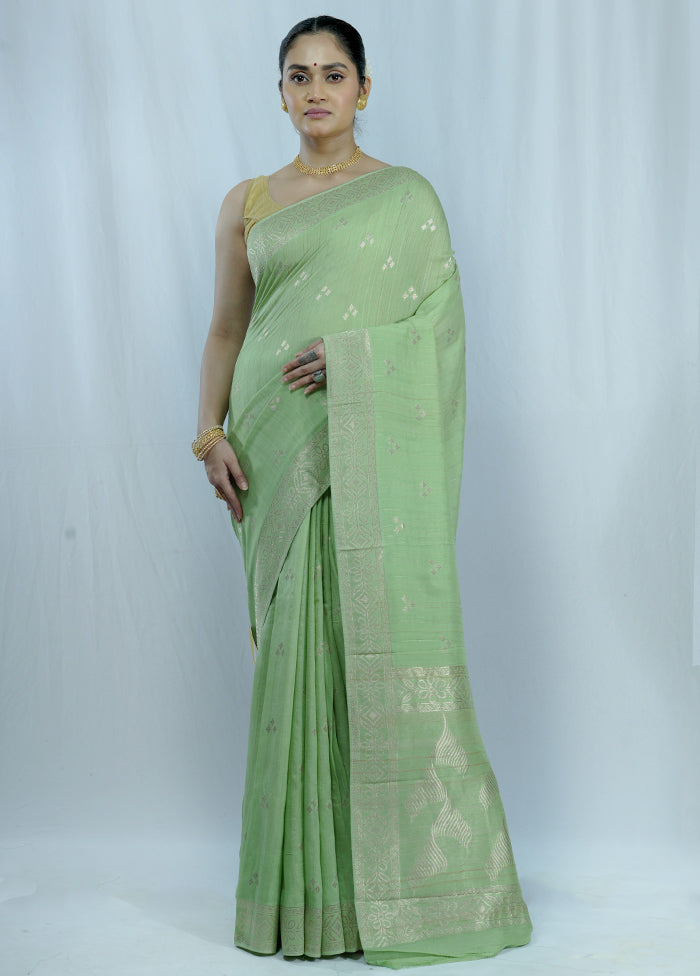 Green Tussar Silk Saree With Blouse Piece - Indian Silk House Agencies