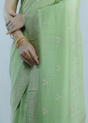 Green Tussar Silk Saree With Blouse Piece - Indian Silk House Agencies