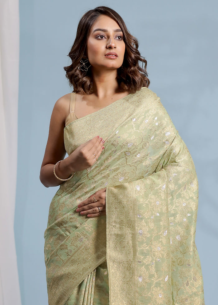 Green Dupion Silk Saree With Blouse Piece - Indian Silk House Agencies