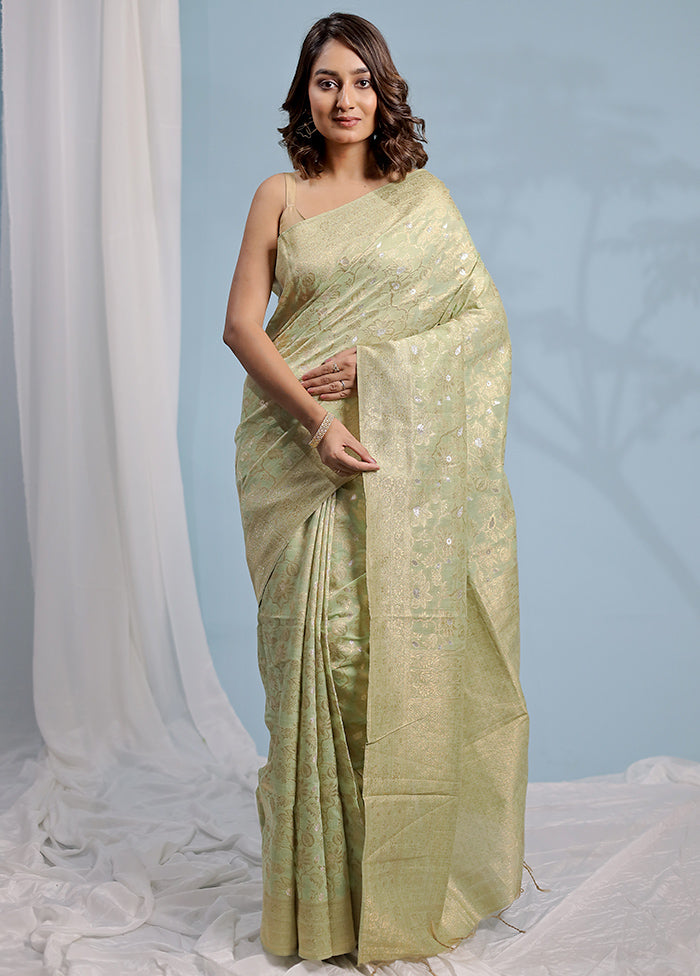 Green Dupion Silk Saree With Blouse Piece - Indian Silk House Agencies