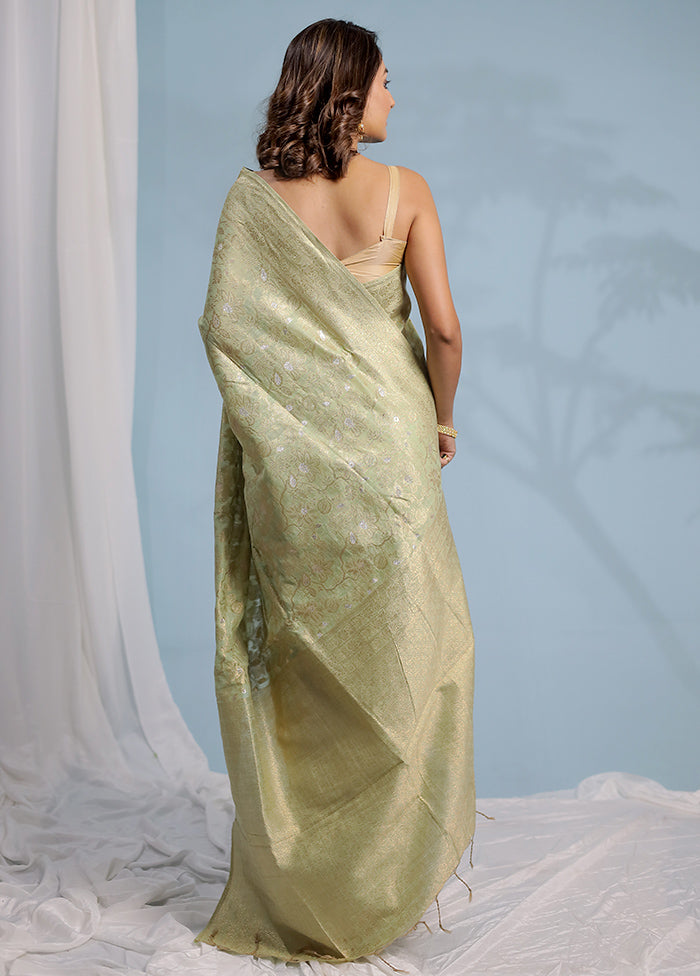 Green Dupion Silk Saree With Blouse Piece - Indian Silk House Agencies