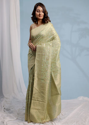 Green Dupion Silk Saree With Blouse Piece - Indian Silk House Agencies